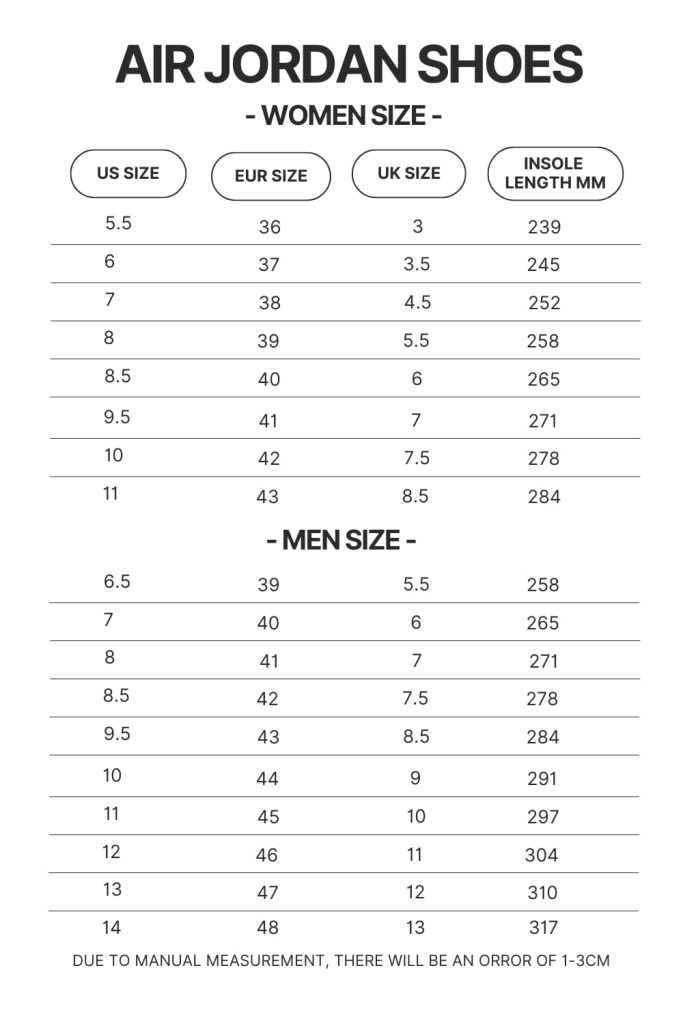 Air Jordan Shoes Size Chart 1 1 - Anime Shoes UK Store
